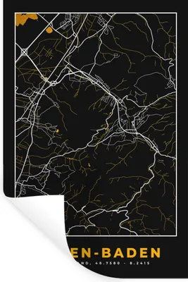 Produktbild von MuchoWow® Wandtattoo Wandsticker Wandaufkleber Stadtplan - Karte - Baden Baden - Gold - Deutschland - Karte 60x90 cm Selbstklebend und Repositionierbar - Sticker - Dekorfolie