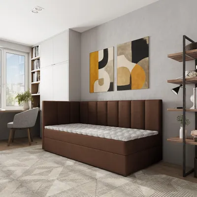 Produktbild von Masseno Boxspringbett BEVE 90x200 cm Komplett-Set mit Bonell Matratze und Topper, Polsterbett mit Bettkästen -Braun, KRONOS 06