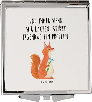 Produktbild von Mr. & Mrs. Panda Schminkspiegel Eichhörnchen Blume - Weiß - Geschenk, Reise Spiegel, Frauen, Handspiegel, Lachen, Kosmetikspiegel, Lustige Sprüche, Quadratischer, Spaß