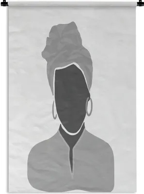 Produktbild von MuchoWow® Wandteppich Wandbehang Porträt-Zeichnung - Frau - Schwarz - Weiß 90x135 cm Tapisserie Dekoration Wandtuch - Baumwolle - Wandskulptur
