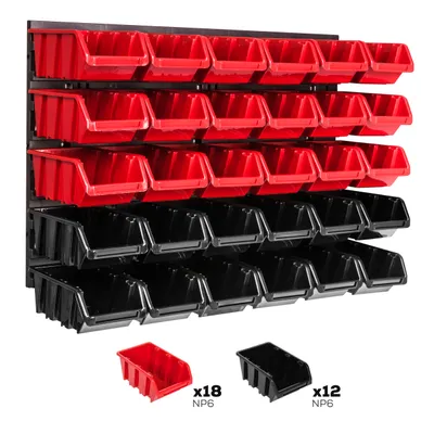 Produktbild von Lagersystem Wandregal 576 x 390 mm | 21 stck. Box | Stapelboxen Schüttenregal Sichtlagerkästen | Extra Starke Wandplatten | Regal Erweiterbar | Werkstattregal Lagerregal Werkstattwandregal Steckregal