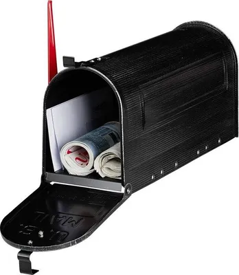 Produktbild von Alte Briefkasten - Amerikanische Art - E-Mail Zeitungsfach - Groß - Maße 25x19x52,5 cm - Rote Flagge - Stahl Briefkasten - Schwarz - Einzelstück