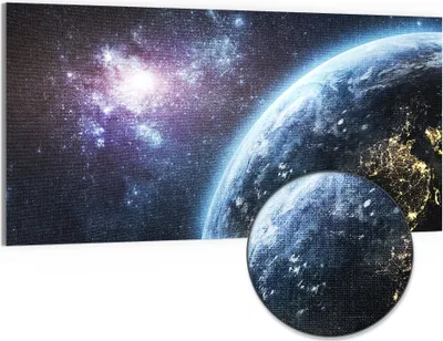 Produktbild von DEQORI Hybrid Leinwand Bild 100x50 cm 'Blick aus dem All' Wandbild Glas flach modern