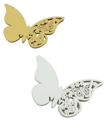 Schmetterlings-Platzkarten, 50 Stück, Perlmuttpapier, Weiß/Gold, 11x7 cm