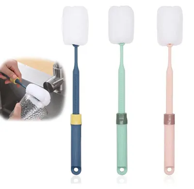 Immagine prodotto di Set di 3 spazzole per bottiglie, con spugna e manico lungo, assortite per colore