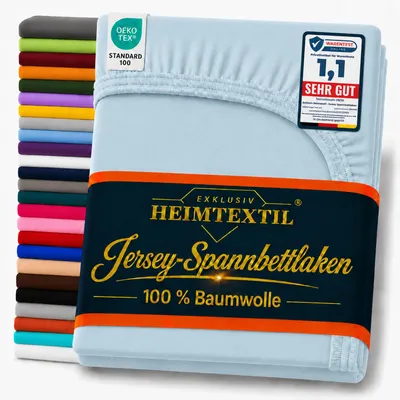Produktbild von EXKLUSIV HEIMTEXTIL Marke Jersey Spannbettlaken 120 x 200 cm Hellblau 100% Baumwolle Bed-Sheet Bettlaken Spannbetttuch Topper Leinentuch