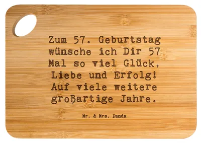 Produktbild von Mr. & Mrs. Panda Schneidebrett Spruch 57. Geburtstag Glück - Transparent - Geschenk, Holzbrettchen, Holzbrett, Hackbrett, holzfrühstücksbrett, Alter, Glückwunsch