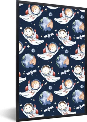 Produktbild von MuchoWow® Gerahmtes Poster Planeten - Muster - Weltraum - Mädchen - Jungen - Kinder - Kinder 40x60 cm - Poster mit Schwarzem Bilderrahmen Wandposter Rahmen Foto Bilder - Papierdruck - Wandbilder