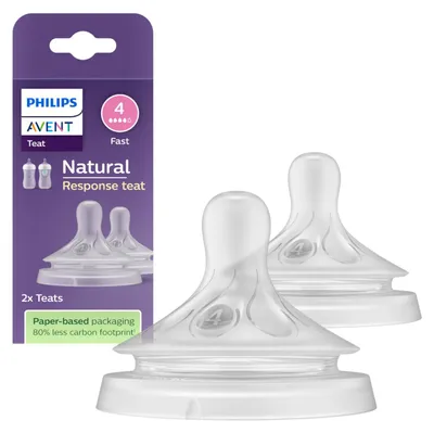 Produktbild von Philips AVENT Natural Response SCY964/02 Sauger 4, schnelle Durchflussrate, 2er-Pack, Kieferorthopädisch, Anti-Kolik-Ventil, 2 Stück(e)