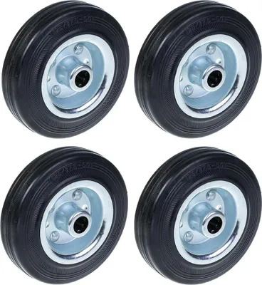 Immagine prodotto di ruota in gomma nera da 125 mm 5" con centro in acciaio stampato 120 kg - Set di 4 pezzi