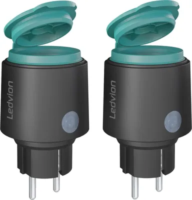 Produktbild von Ledvion - 2x Smarte Außensteckdose, 50m Reichweite, WLAN-Steckdose mit Integriertem WLAN-Energiemesser, IP44, Sprachsteuerung / Calex Smart App