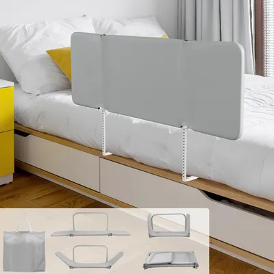 Obrázek produktu pro ISOISL Skládací bočnice do postele, 150 cm, stabilní ochrana postele do 50 kg, bez nutnosti vrtání, šedá, 2 kusy