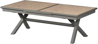 Produktbild von Ausziehbarer gartentisch "axiome" mit holzeffekt honey & praline 12 plätze aus epoxybehandeltem aluminium - Hespéride