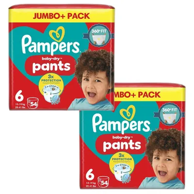 Produktbild von Pampers Baby-Dry Pants Größe 6 Jumbo+ Pack – 2 x 54 Windelhosen