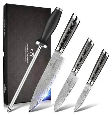 4-teiliges Küchenmesser-Set mit Schleifstein, Edelstahl