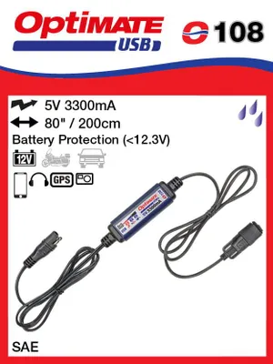 Immagine prodotto di Accessori Optimate O-108 V2 (SAE) Caricatore USB 3300mA con protezione di carica