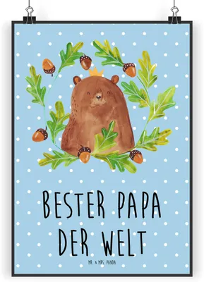 Produktbild von Mr. & Mrs. Panda Bild Bär König DIN A5 - Blau Pastell - Geschenk, Vater, Daddy, kunstdruck poster, drucke, Wandbild, Papi, Teddy, Vatertag, Plakat, Papa, wanddeko
