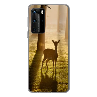 Produktbild von MuchoWow® Handyhülle Schutzhülle Hülle für Huawei P40 Pro Hirsche - Sonne - Bäume Silikon Softcase Handy Hülle - Schutz