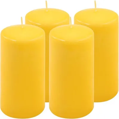 Zdjęcie produktu dla Zestaw świec słupkowych, 15 cm, Ø 7,5 cm, żółty, 4 sztuki.