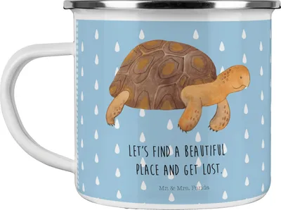 Produktbild von Mr. & Mrs. Panda Teetasse Schildkröte Marschieren - Blau Pastell - Geschenk, Emaille Becher, Schildkröten, Pott, Meer, Teebecher, Haferl, Motivation, Tasse, Inspiration