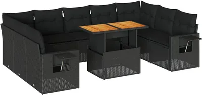 Produktbild von vidaXL 10-tlg. Garten-Sofagarnitur mit Kissen Schwarz Poly Rattan