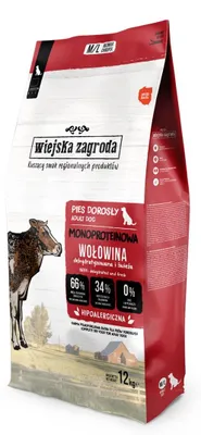 Image de Wiejska Zagroda : Nourriture sèche pour chien, formule monoprotéique à la boeuf, pour adultes, 12 kg