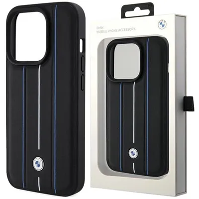 Produktbild von Etui Bmw Leder Stempel Blaue Linien Na Iphone 15 Pro Max - Czarne