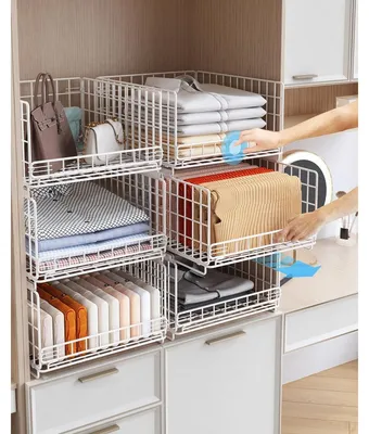 Immagine prodotto di Organizer estraibile per armadio - Acciaio impilabile - Bianco - 40 x 29 x 20 cm - 6 pezzi