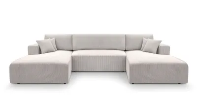Image de AX LIVING Canapé d'angle blanc avec fonction sommeil - Catea U Cord Paysage salon 364 cm