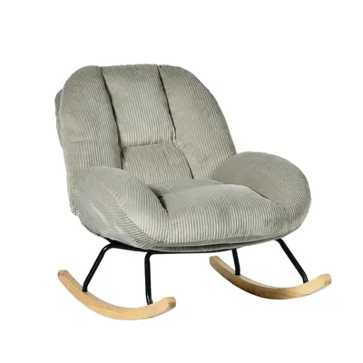 Image de Meubles Cosy : fauteuil à bascule scandinave en velours côtelé avec accoudoirs, pour le salon ou la chambre à coucher, gris – LITHOPS