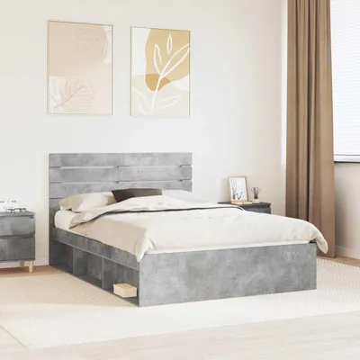 Image de Lit exclusif - Structure de lit gris béton, dimensions 140 x 200 cm, en bois massif de pin