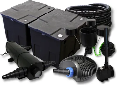 Zdjęcie produktu dla Kompletny zestaw SunSun: filtr do oczka wodnego CBF-350B do 60000 l, pompa do oczka wodnego CTF-6000 6000 l/h 40 W, osadnik do oczka wodnego CUV-236 36 W, wąż do oczka wodnego 25 m 25 mm, skimmer CSP-250 2500 l/h 45 W, fontanna HJ-943 800 l/h 16 W