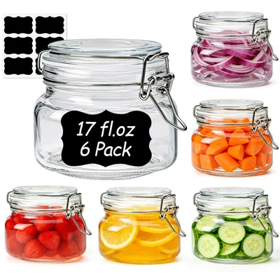 Vorratsgläser 500 ml, 6er Set, luftdicht, eckig, Glas