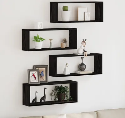 Produktbild von Wandregale Set von 4 - Schwarze Eiche - 60x15x23 cm - Aus Spanplatte hergestellt, Wandregale DesignMöbel Neu