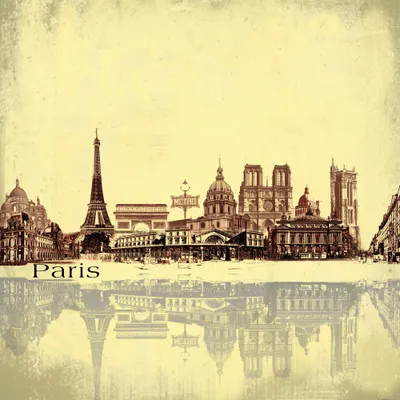 Produktbild von Paris Kunstdruck Bild - Städte-Collage, Vintage Style (100 x 100 cm)