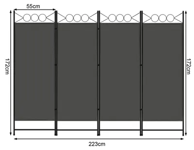 Image de Cloison d'intérieur - Paravent - 4 panneaux - Autoportant - Polyester et métal - Adapté pour l'intérieur et l'extérieur - 223 x 172 cm - Écran de séparation