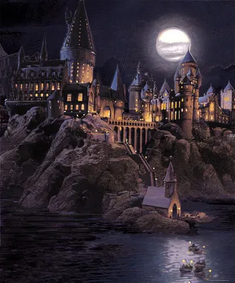 Zdjęcie produktu dla Sanders & Sanders fototapeta Harry Potter Hogwart ciemnoszarymIciemnoniebieskim - 601210 - 2,25 x 2,7 m