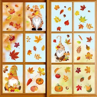 Produktbild von Herbstfensterstickers, 93 Stück, ohne Kleber, für Thanksgiving, Fensterstickers mit Herbstmotiven