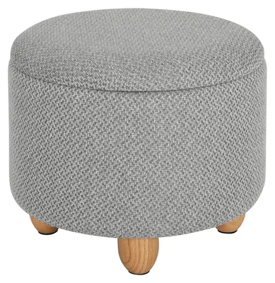 Image de Pouf de rangement - Assise avec espace de rangement - Rembourré - Revêtement en tissu - Couvercle - Pieds en bois - 39 x 39 x 33 cm - Gris clair