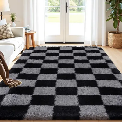 Produktbild von Omgoods - Grau-schwarzes, flauschiges Teppich – 120 x 180 cm, maschinenwaschbar