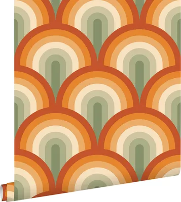 Produktbild von ESTAhome Tapete Art Decó Muster Grün und Orange 50 x 900 cm