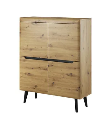 Produktbild von BETTSO Kommode Sideboard Highboard Schrank 2 Türen für Wohnzimmer Schlafzimmer auf hohen Holzbeinen NODIS Braun Artisan Eiche mit Schwarz