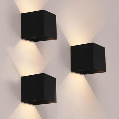 Produktbild von Ledvion 3er Set Wandlampe Innen / Aussen sensor Akku IP44 Schwarz Warmweiß