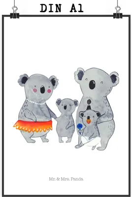 Produktbild von Mr. & Mrs. Panda Bild Koala Familie DIN A1 - Weiß - Geschenk, Wandbild, Muttertag, Geschwister, Family, wanddeko, drucke, Papa, Koalas, kunstdruck poster, Kinder, Plakat