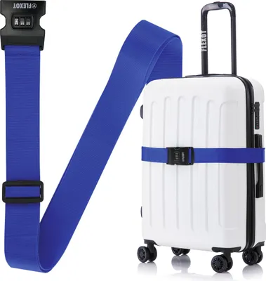 Produktbild von Flexot® Koffergurt mit Zahlenschloss - Kofferband, Bänder für Reisekoffer, Befestigungsgurt für Reisekoffer, Gurt für Handgepäck und Trolleys
