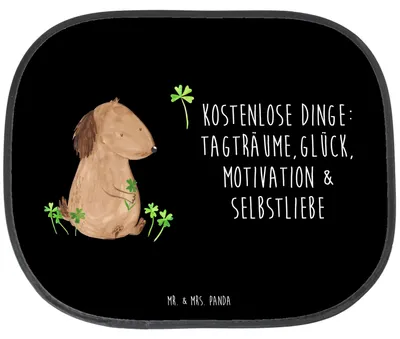 Produktbild von Mr. & Mrs. Panda Sonnenschutz für Autoscheiben Hund Kleeblatt - Schwarz - Geschenk, autofenster, Auto, Sprüche, Selbstliebe, Liebe, seitenscheiben, Glücksbringer, Gratis