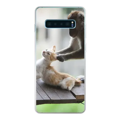 Produktbild von MuchoWow® Handyhülle Schutzhülle Hülle für Samsung Galaxy S10 Plus Katze - Affe - Holz Silikon Softcase Handy Hülle - Schutzhülle