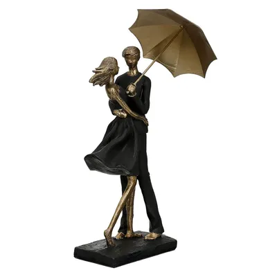 Produktbild von Gilde Skulptur, Paar, "Rain", Regenschirmmotiv, Poly, goldfarben, schwarz, , L. 14 cm, B. 19,5 cm, H. 36,5 cm 55131