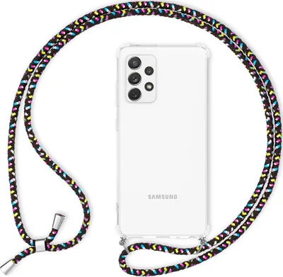 Obrázok produktu pre NALIA Puzdro na mobilný telefón s retiazkou pre Samsung Galaxy A53, priehľadné ochranné puzdro a šnúrka na zavesenie mobilného telefónu, robustné nežltnúce číre, tvrdé puzdro a silikónový rám čiernej farby