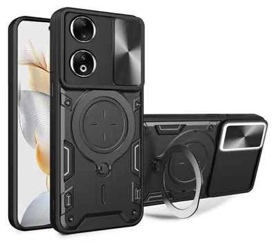 Image de Etui pour Honor 90 5G Etui double couche durable avec protection de l'appareil photo et anneau de support noir